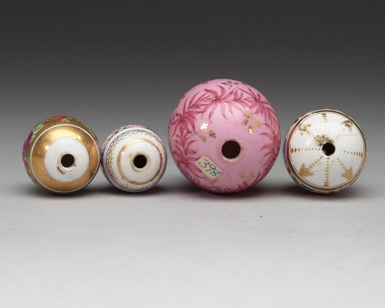 A set of four Russian porcelain eggs, 19th Century.