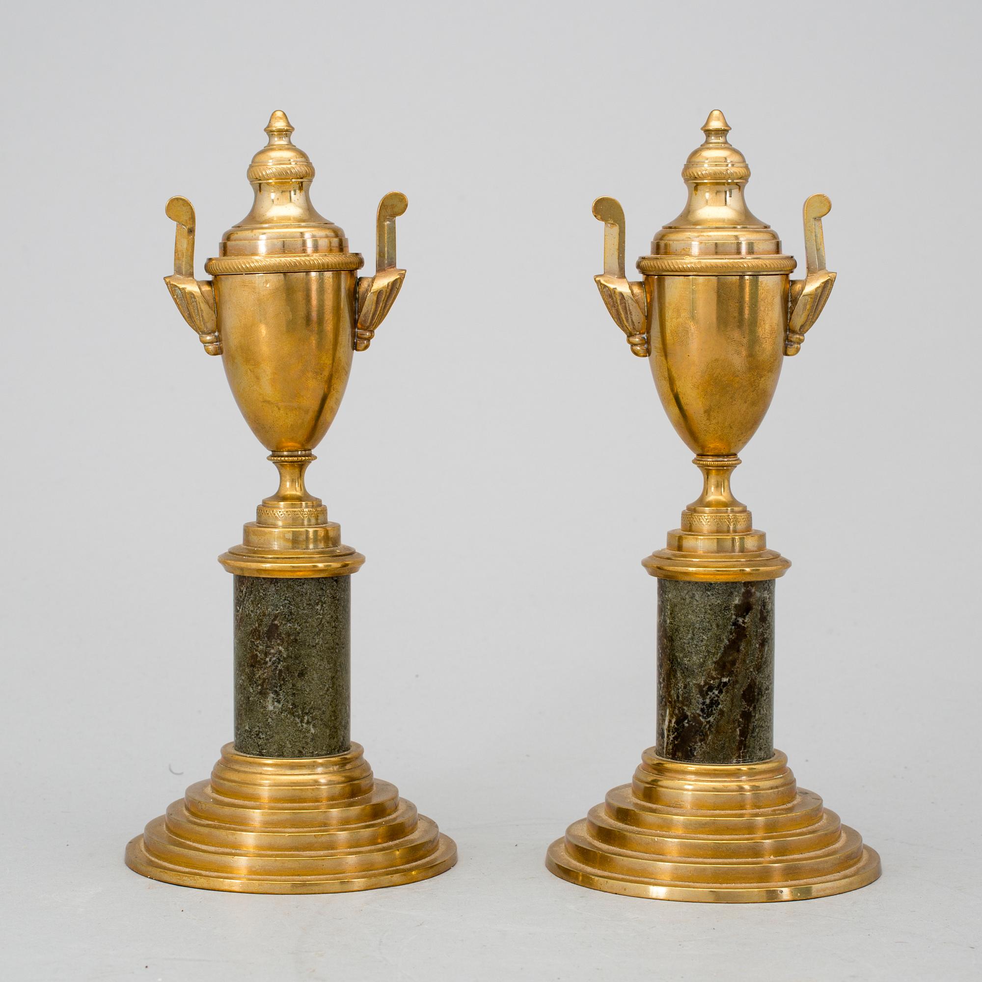 A pair of brass cassolettes No 110 Skultuna early 20th century.