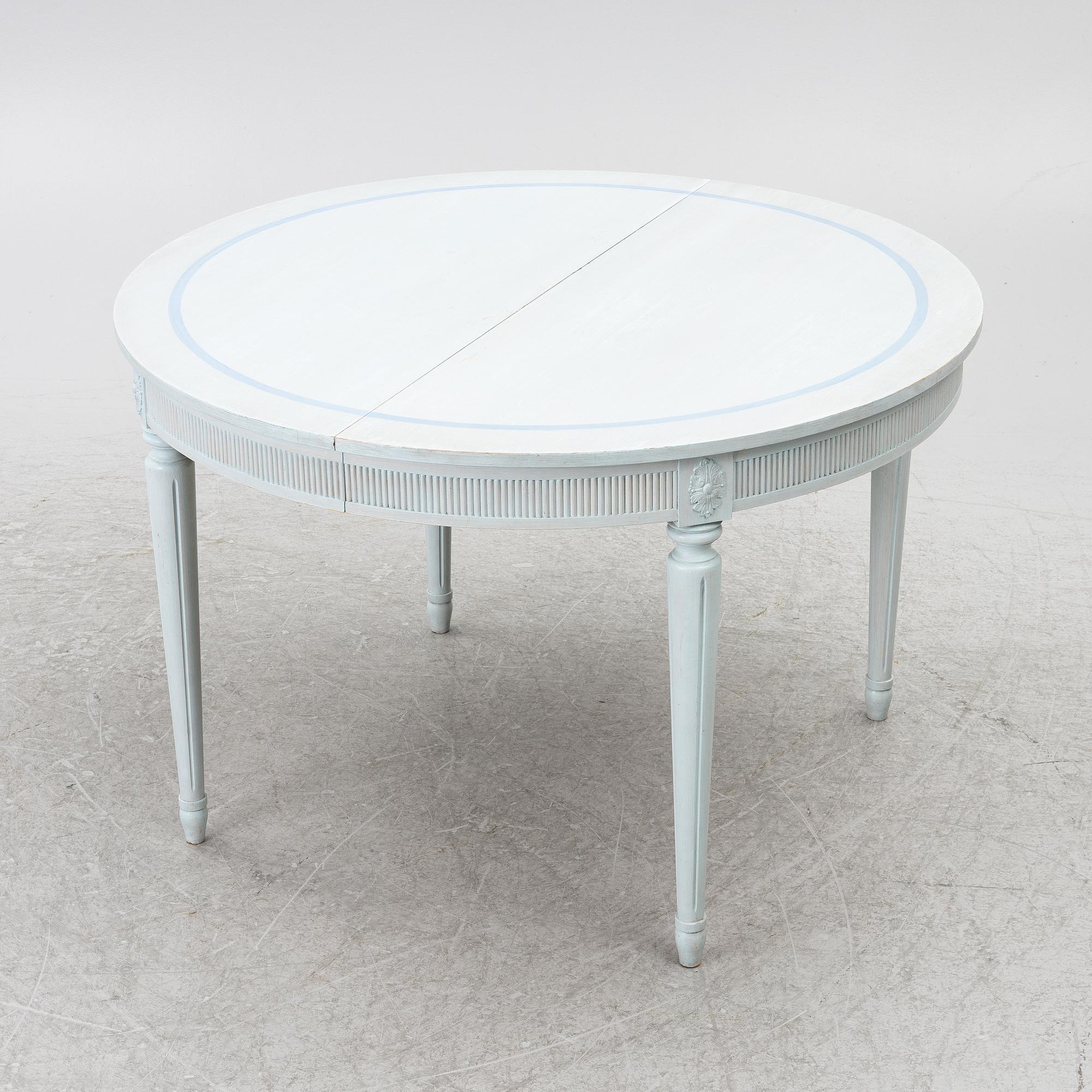 A Gustavian style seven-piece dining suite, mid-20th Century.