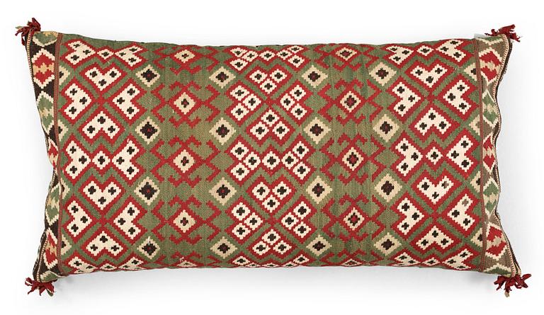 CARRIAGE CUSHION. Double-interlocked tapestry. 49,5 x 92,5 cm. Scania, Sweden, Österlen 19th century.