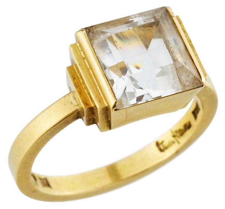 A Wiwen Nilsson 18 k gold and a facet cut rock crystal ring, Lund 1969.