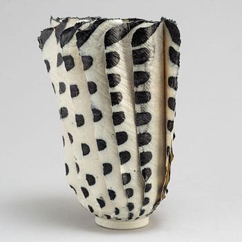 JANE REUMERT, a salt glazed porcelain vase / feather object, Copenhagen 1999.