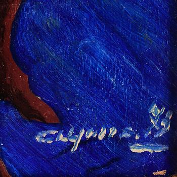 JAN SIGFRID ALFONS CARLSSON, olja på pannå. Sign o dat 75.