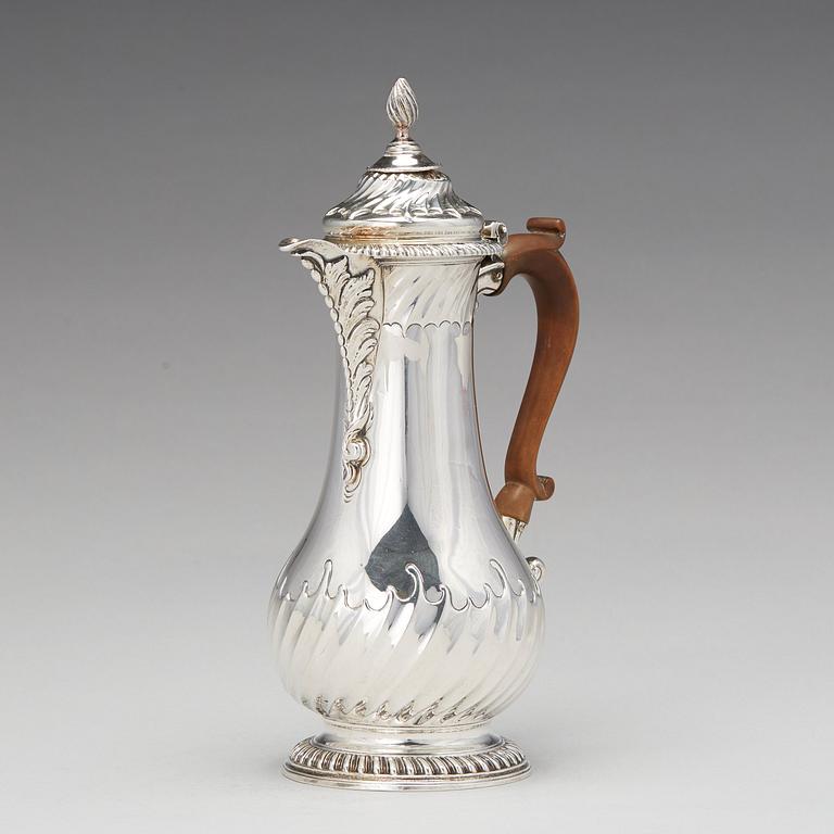 Jacob Marsh troligen, chokladkanna, silver, London 1759.