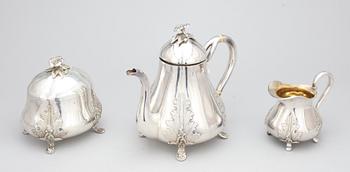 KAFFESERVIS, 3 delar, silver, Gustaf Dahlgren, Malmö 1852. Total vikt ca 1598 g.