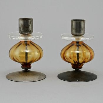 LJUSSTAKAR, ett par, VASER, 2 st samt SKÅL, glas, Erik Höglund, Boda, 1900-tal.