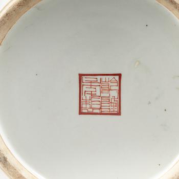 A pair of large Chinese famille rose vases, 20th Century with seal mark in red.