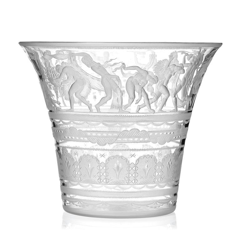 Simon Gate, a Swedish Grace engraved glass bowl, Orrefors, Sweden 1926.