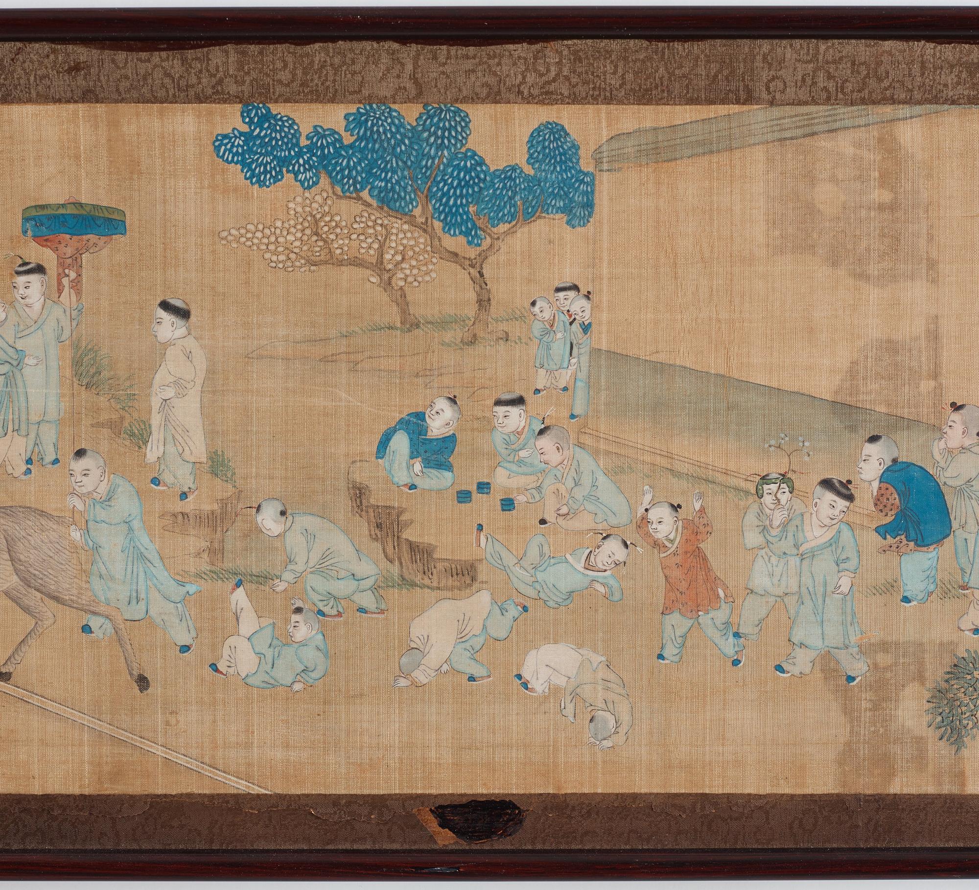 A Chinese painting, ink and colour on silk, Qing dynasty, 19th century.