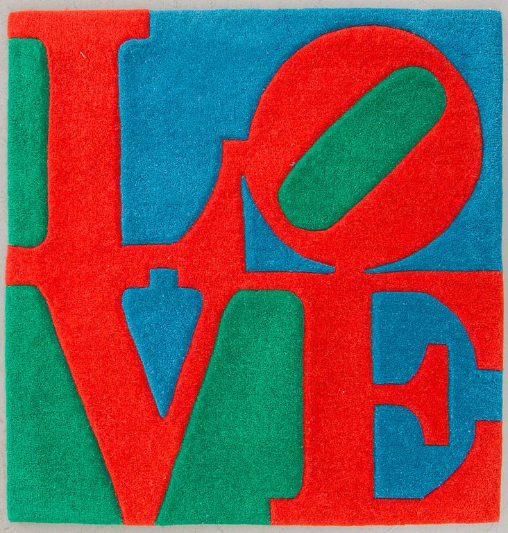 ROBERT INDIANA, "Classic love" rug, ca 76 x 76 cm.