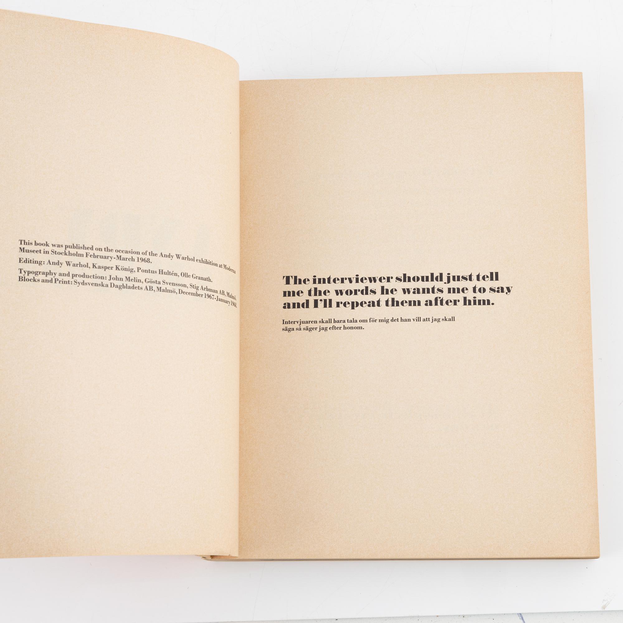Exhibition catalogue, Andy Warhol, Moderna Museet, Stockholm 1968. With