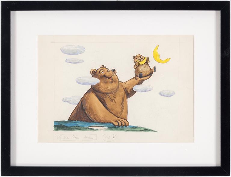 EINAR NORELIUS, two watercolor childrens book illustrations, one signed.