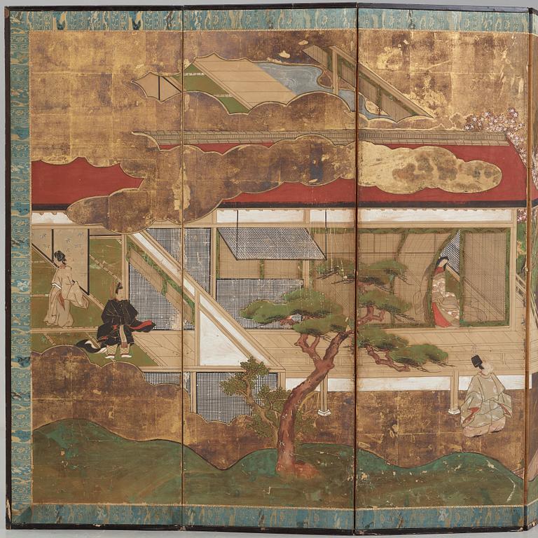 A Japanese six fold screen, Meiji (1868-1912).