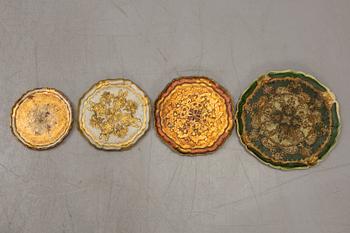 A set of 11 gilded Italian trays from Paoletti, Firenze mid 1900s/second half.