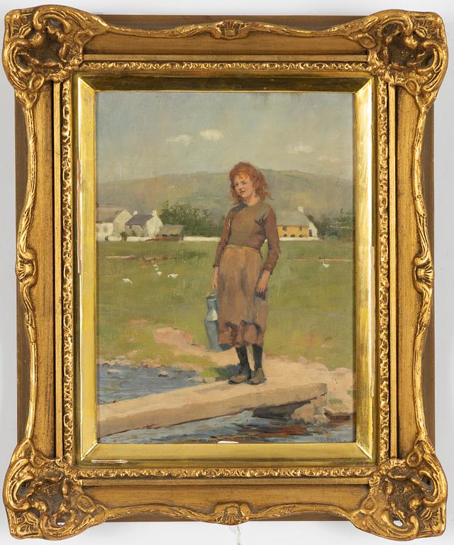 Unknown artist 19th/20th century, United Kingdom, Welsh girl with milk can.