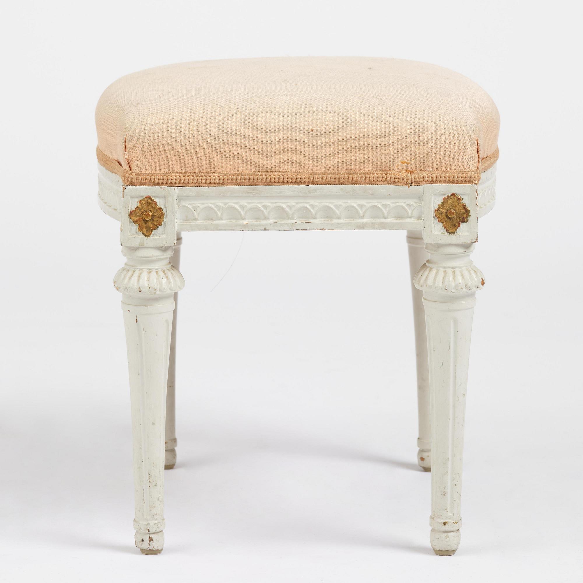 A late Gustavian stool, Stockholm, late 18th century.