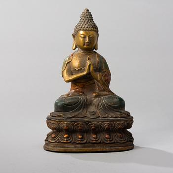 BUDDHA, maalattua messinkiä, Kiina, 1900-luvun loppupuoli.