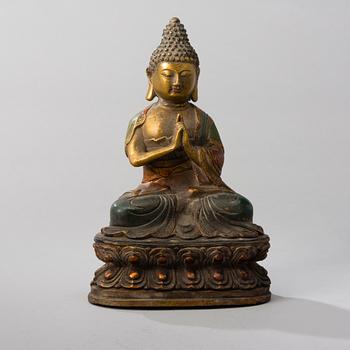 BUDDHA, målad mässing, Kina, 1900-talets senare hälft.