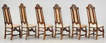 STOLAR, sex + två stycken. Omkring år 1700. Barock.