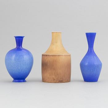 Sven Wejsfelt, a set of three stoneware vases for Gustavsbergs studio, 1980, 1987 and 1989.