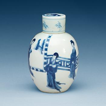 1799. A blue and white jar with cover, Qing dynasty, Kangxi (1662-1722), with Chenghua four character mark.