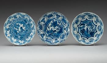 A set of six blue and white kraak dishes, Ming dynasty, Wanli (1572-1620).