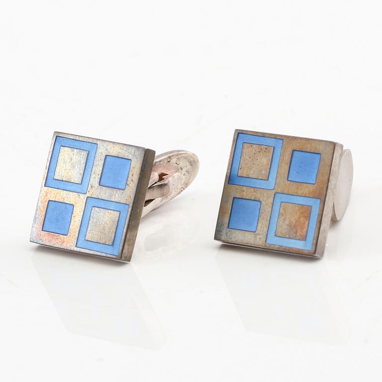 Georg Jensen, a pair of "Mosaic" cufflinks in sterling silver and enamel.