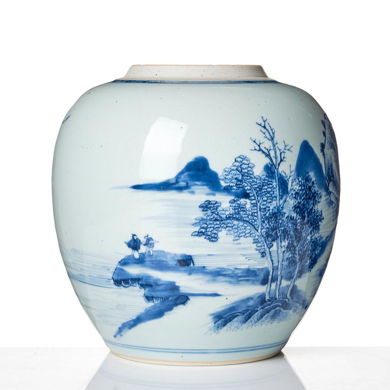 A large blue and white  jar, Qing dynasty, early 18th Century.