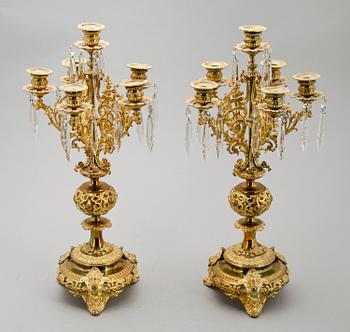 KANDELABRAR, 1 par, förgylld mässing, nyrokoko, sent 1800-tal.