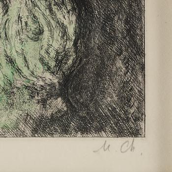 MARC CHAGALL, Etching with hand coloring, 1931-39,  signed and numbered 19/100.