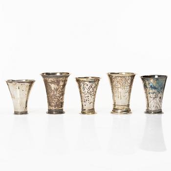 Five Swedish silver beakers, 18th/19th century.