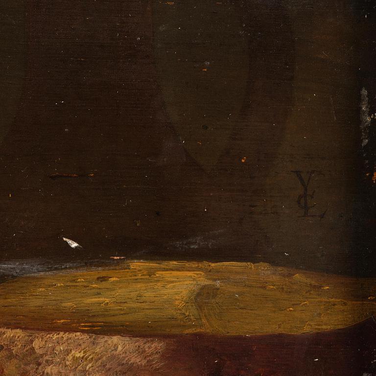 Vincent Laurensz. van der Vinne, Still life with fish, ham, bread, cherries, and glass.