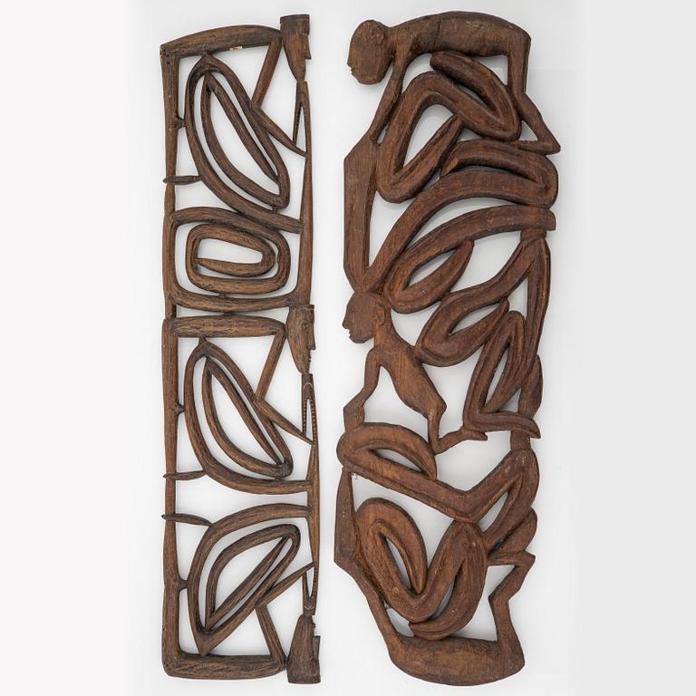 Two Asmat wood carvings/sculptures, Indonesia, Jakarta, 20th Century.