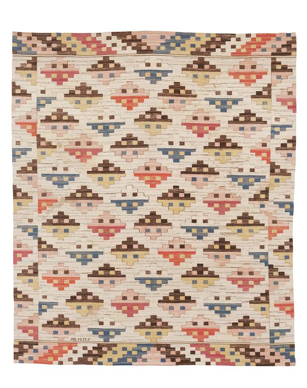 CARPET. "Munka-Ljungby". Flat weave. 264,5 x 221,5 cm. Signed AB MMF.