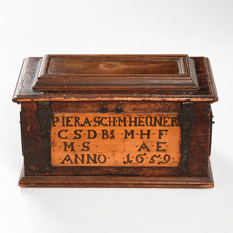 A South-German baroque 'Zunftruhe' guild casket for a weaver's guild, dated 1659.