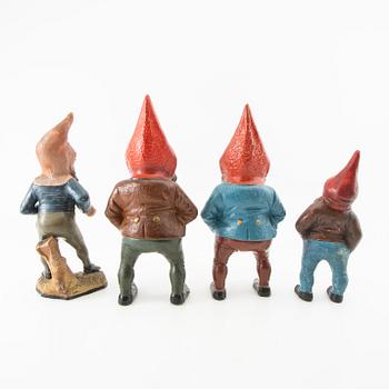 Gnomes 4 pcs probably Germany first half/mid 20th century painted terracotta.