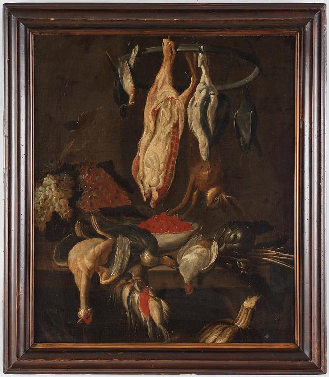 Dutch school 17th/18th Century. Still life with prey, dead birds and fruits.