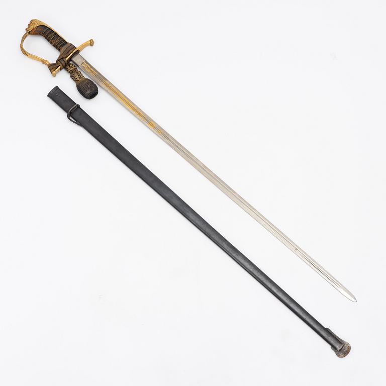 A Swedish infantry officer's sword with scabbard.