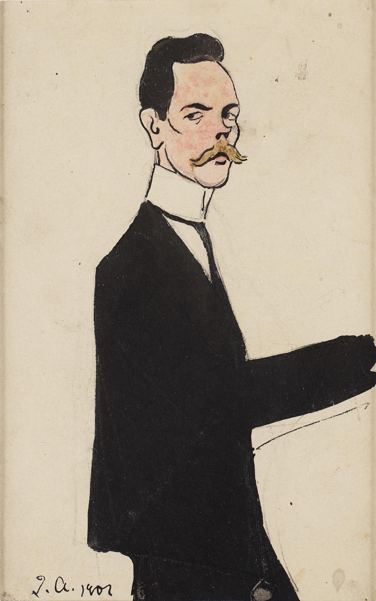 IVAR AROSENIUS, indian ink and watercolour, signed and dated I.A. 1901. "Mansporträtt".