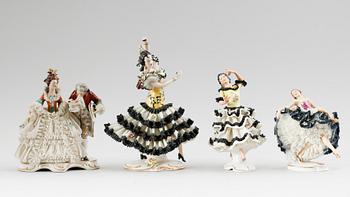 FIGURER, 4 st, porslin, Dresden, Tyskland, 1900-talets mitt.