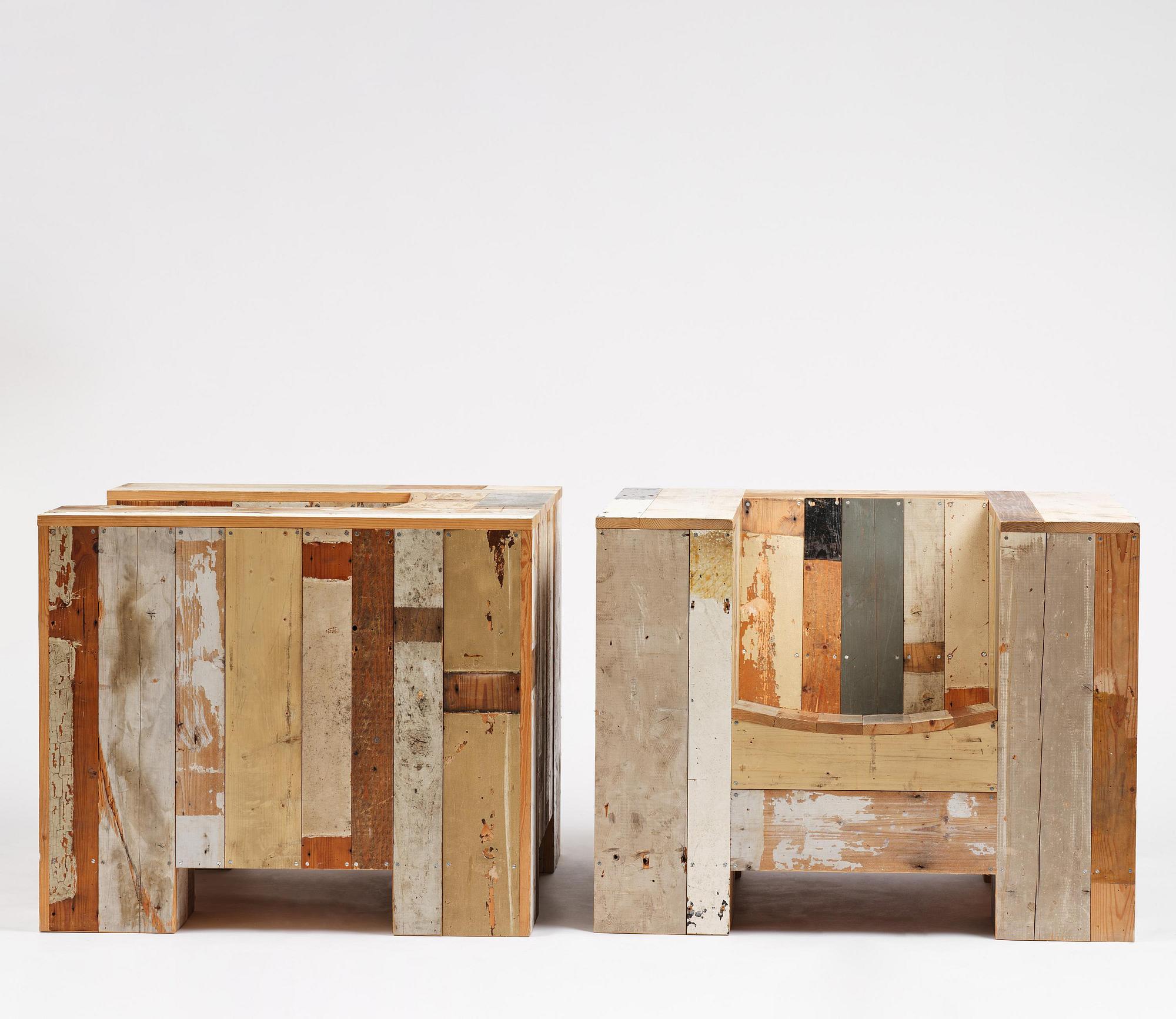 Piet Hein Eek, Armchairs, a pair, “Large Scrapwood Chair”, the Netherlands, after 2008.