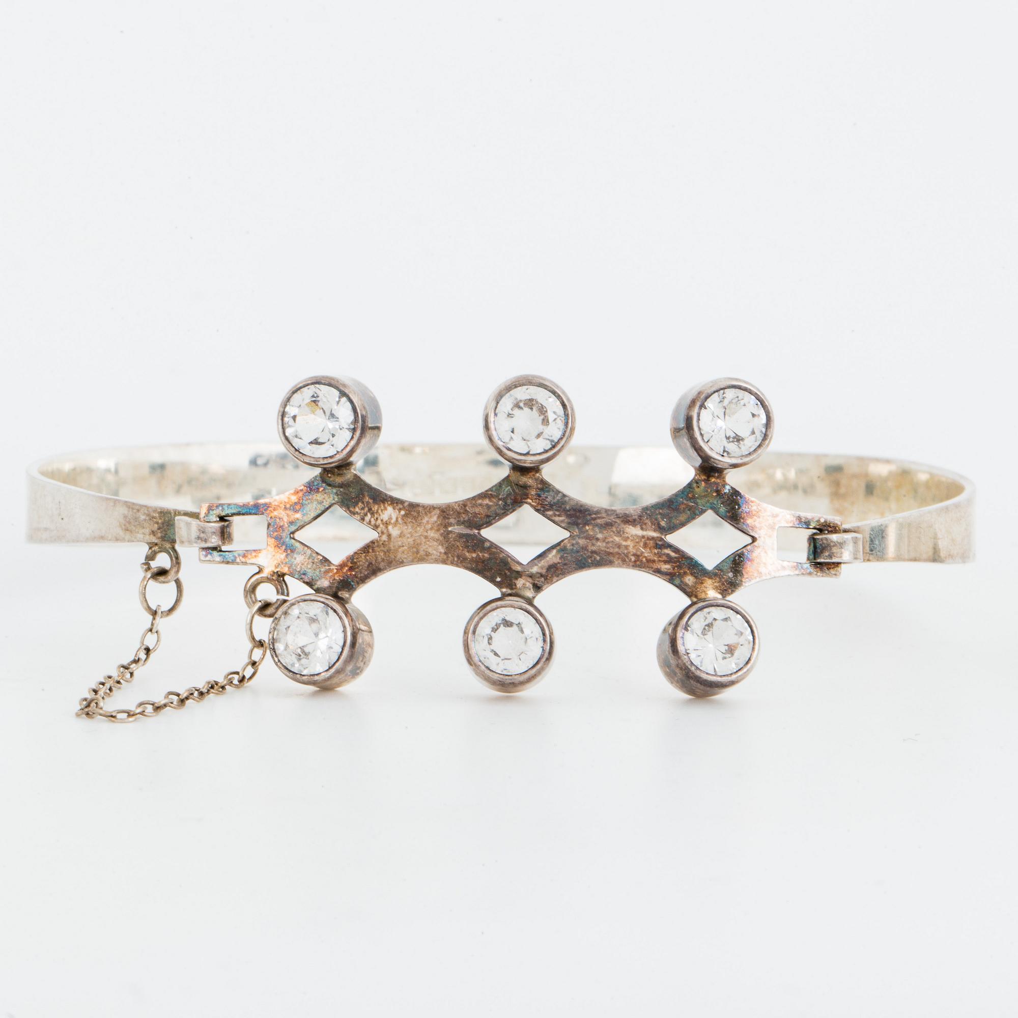 Ring and bangle, silver with rock crystal.