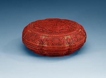 1292. A red lacquer box and cover containing a cabaret, late Qing dynasty.