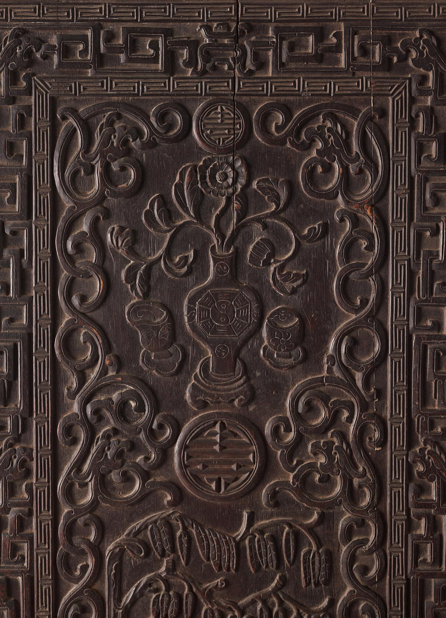 Paneler, tre stycken, hardwood, Qingdynastin.