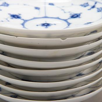 A 73-piece 'Blue Fluted Plain' porcelain tableware set, Copenhagen, Denmark, mostly 1940s-60s.