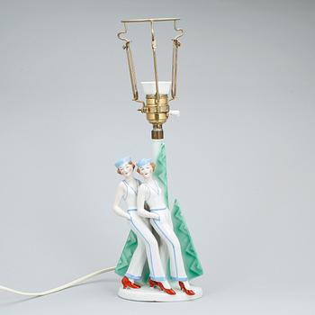 BORDSLAMPA, porslin, Art deco, 1920/30-tal,