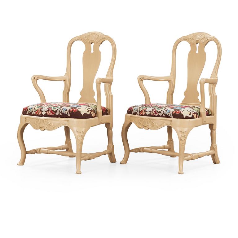 A pair of Swedish Rococo 18th century armchairs.