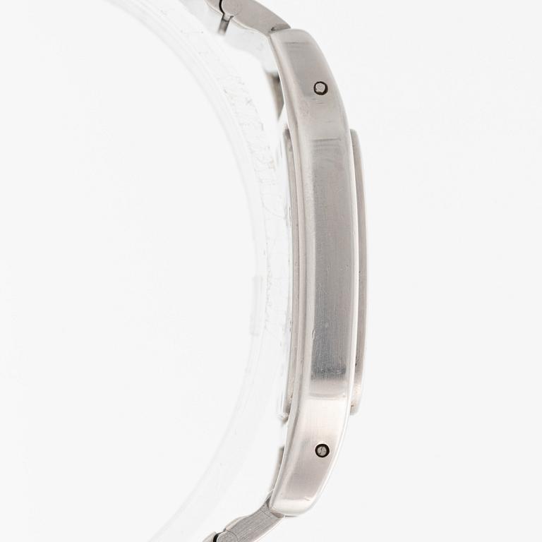 Cartier, Santos Galbeé, ca 1994. <b>Case size:</b> 29 x 29 mm
<b>Material:</b> steel
<b>Mov...