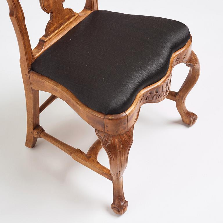 A set of four matched Swedish Rococo chairs, second part of the 18th century.