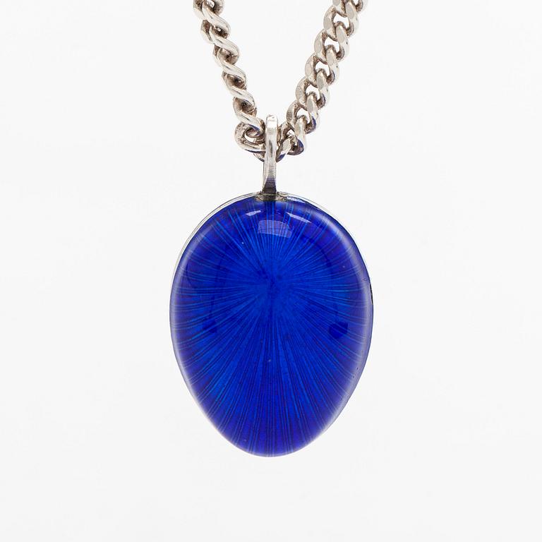 Pendant, egg, blue enamel, silver, A. Tillander.